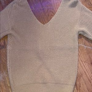 Off-the-shoulder Tan Cross-Back Sweater